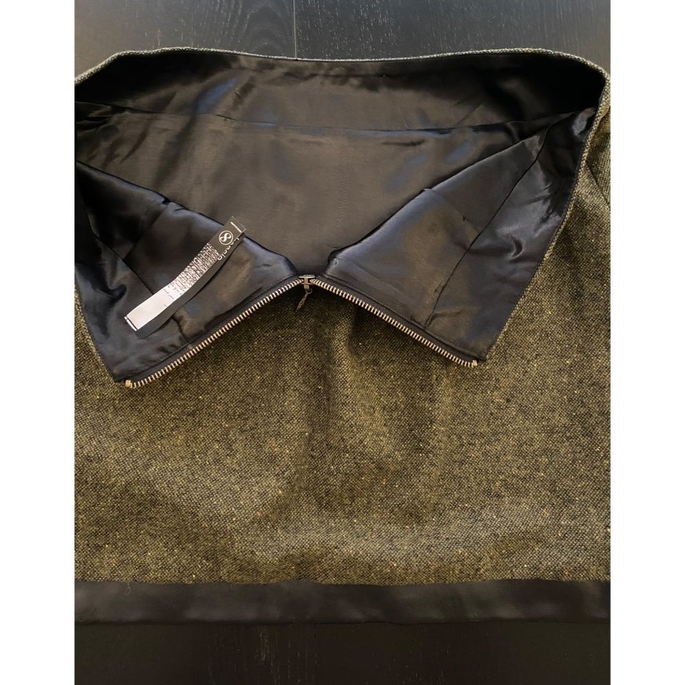 Kensie 16" Mini Skirt Women‎ Size 8 Olive 1" Brown Trim Fall Winter Back Zip - Picture 5 of 15